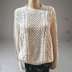 Vintage Italy Wool Cable Knit Sweater Cream Fisherman Style Macy's California